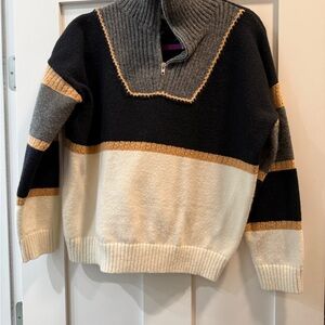 Colorblock Sweater with Zip Collar